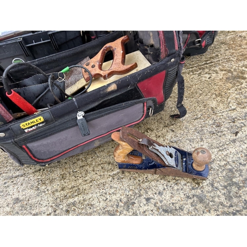 447 - Stanley toolbox with contents together with two Stanley tool bags also with contents