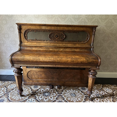 50a - An ornate walnut cased upright Piano by GEORGE BEACHEN London