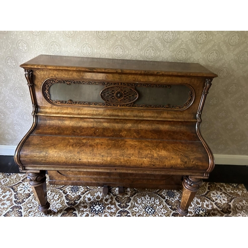 50a - An ornate walnut cased upright Piano by GEORGE BEACHEN London