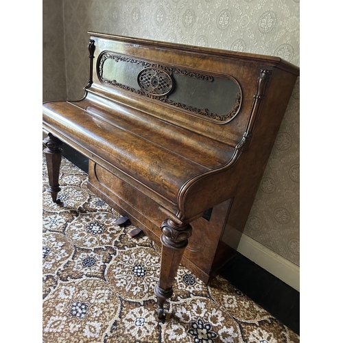 50a - An ornate walnut cased upright Piano by GEORGE BEACHEN London