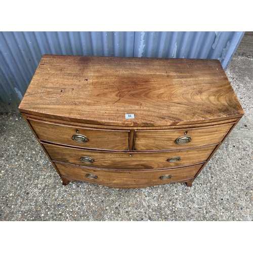 86 - A Victorian mahogany bow front chest  of four drawers 102x50 x88