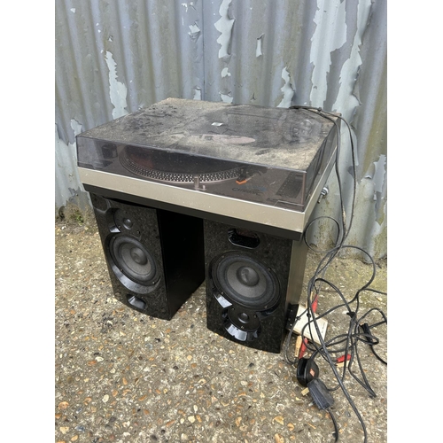 96 - Record deck with speakers together with  two steps