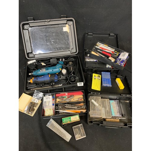 999 - 2 Hobby tools, mini drill bits, hobby knives and 3 cases