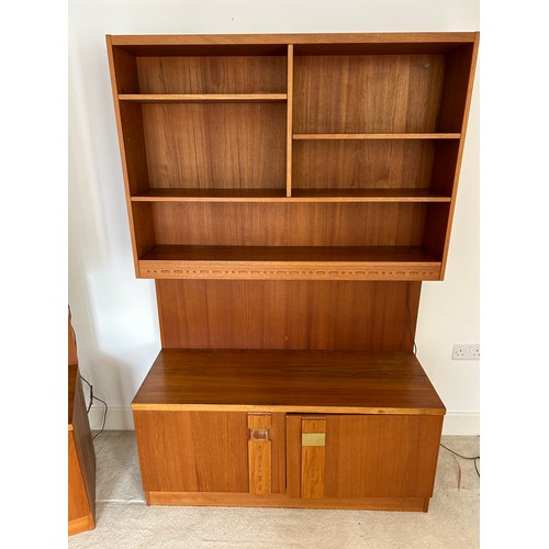 212 - A danish style teak two section lounge wall sideboard both sections having floating tops