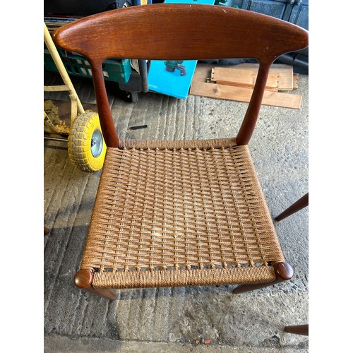 214 - A Danish teak drawer leaf extending dining table 100x100x72 together with three chairs - chairs mark... 