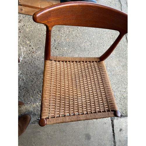 214 - A Danish teak drawer leaf extending dining table 100x100x72 together with three chairs - chairs mark... 