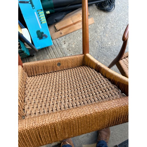 214 - A Danish teak drawer leaf extending dining table 100x100x72 together with three chairs - chairs mark... 