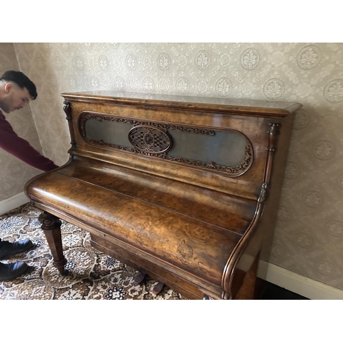 90B - An ornate walnut cased upright Piano by GEORGE BEACHEN London