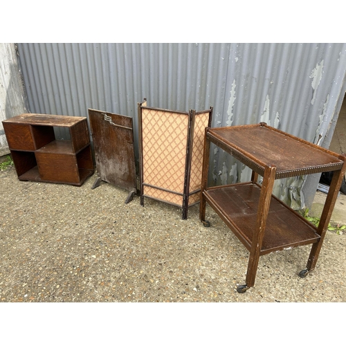 151B - Oak book rack, oak tea trolley and two screens