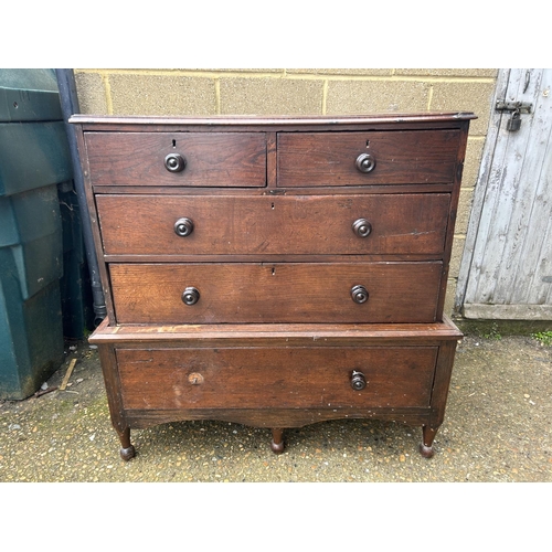 151E - An antique oak chest of five drawers (2 sections)  107x50x145