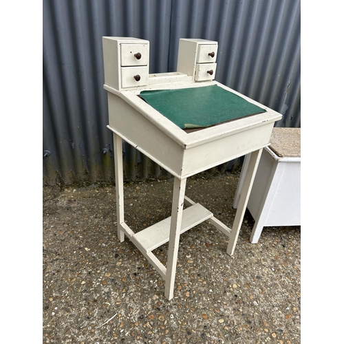 121 - A painted desk, linen box and chest