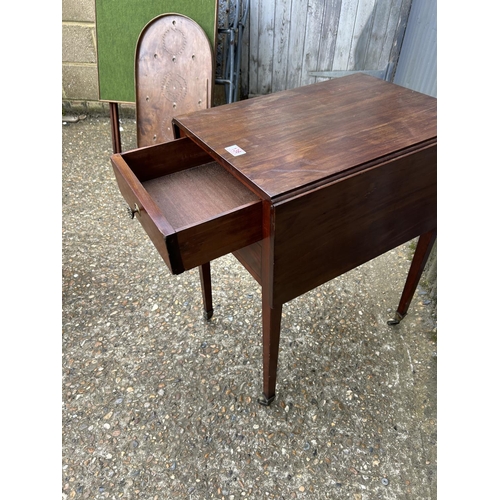 136 - A Victorian mahogany drop leaf work table with drawer to one end and cupboard the other  56 x40x 74