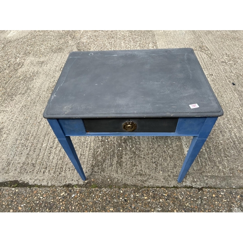 147 - A blue painted single drawer table 83x62x77