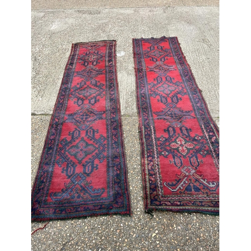 149 - A pair of red and blue oriental runner rugs 360x 95