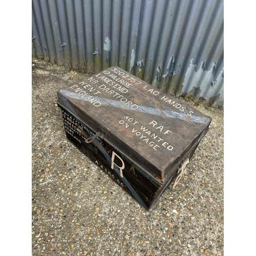 152 - A vintage tin trunk lined with 1946 paper 68 x 45x40