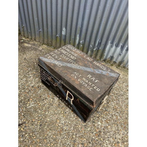 152 - A vintage tin trunk lined with 1946 paper 68 x 45x40