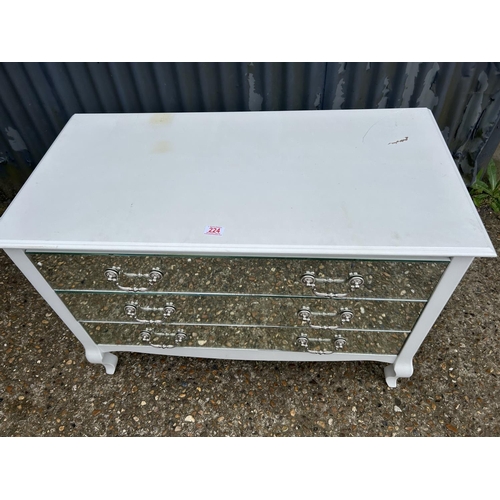 224 - A modern white painted chest of drawers with mirror glass fronts 95x45 x69