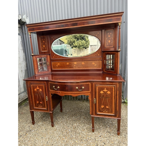 238 - An impressive arts and crafts style mahogany mirror back sideboard with satinwood inlay 170x60x192