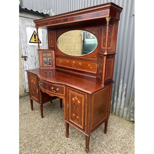 238 - An impressive arts and crafts style mahogany mirror back sideboard with satinwood inlay 170x60x192