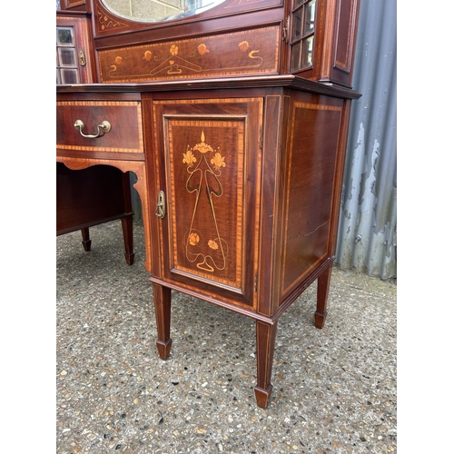 238 - An impressive arts and crafts style mahogany mirror back sideboard with satinwood inlay 170x60x192