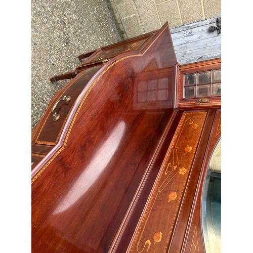 238 - An impressive arts and crafts style mahogany mirror back sideboard with satinwood inlay 170x60x192