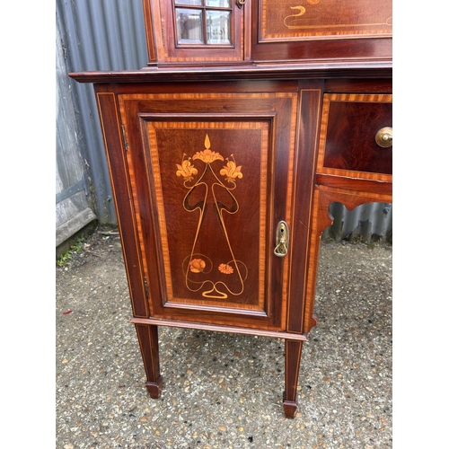 238 - An impressive arts and crafts style mahogany mirror back sideboard with satinwood inlay 170x60x192