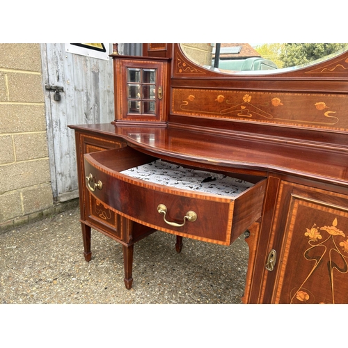 238 - An impressive arts and crafts style mahogany mirror back sideboard with satinwood inlay 170x60x192