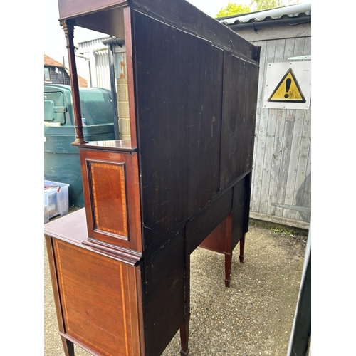 238 - An impressive arts and crafts style mahogany mirror back sideboard with satinwood inlay 170x60x192