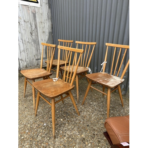 242 - A set of five ercol light elm stick back kitchen chairs