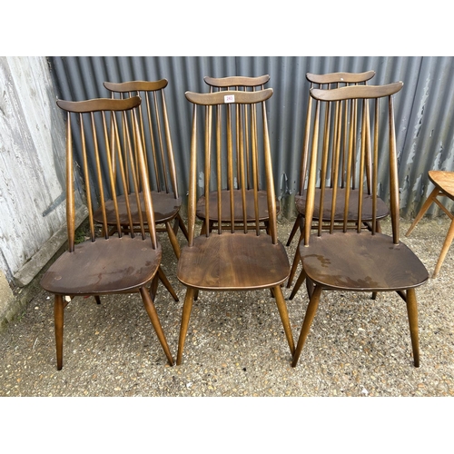 243 - A set of six dark ercol stick back chairs