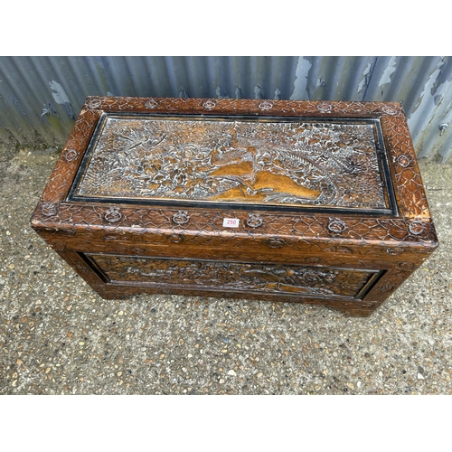 250 - An oriemtal carved camphor wood blanket box 100x50x55