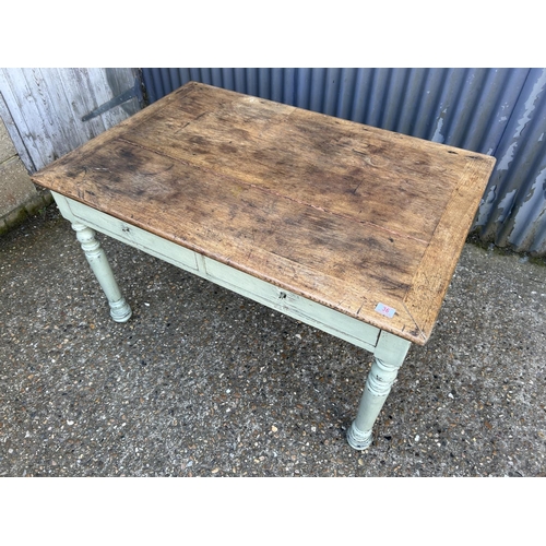 36 - A painted pine two drawer kitchen table 120x80 x78