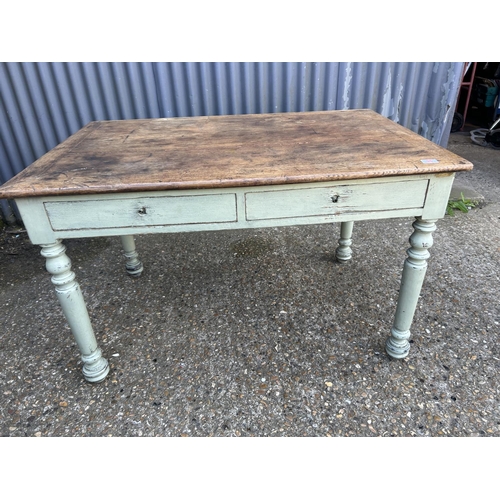 36 - A painted pine two drawer kitchen table 120x80 x78