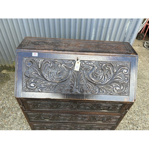 56 - A antique carved oak bureau 92x50x115