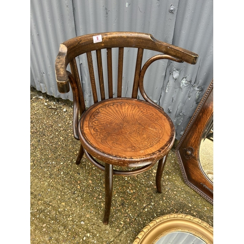 8 - A bentwood carver chair, oak mirror and gilt mirror