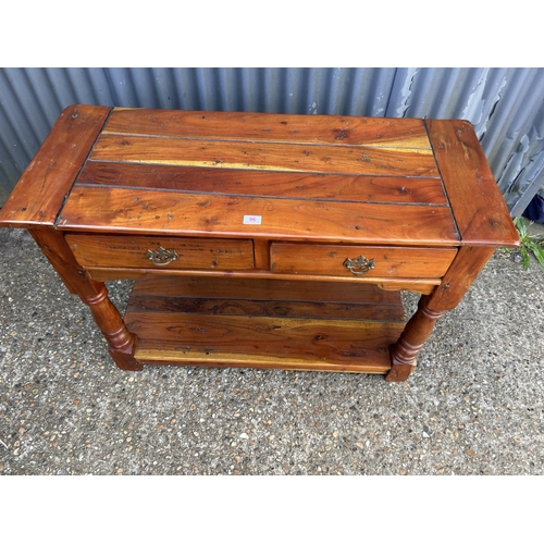 96 - A rustic style hardwood two drawer table 112x46x 80