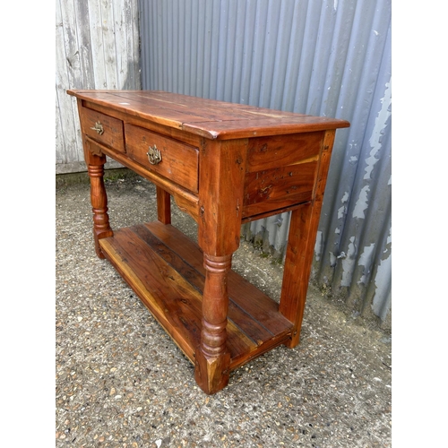 96 - A rustic style hardwood two drawer table 112x46x 80