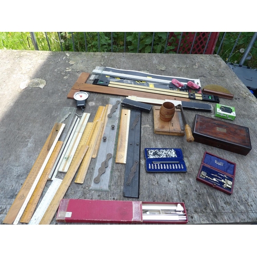 450a - Rosewood cased geometry set and others, rules and slide rule