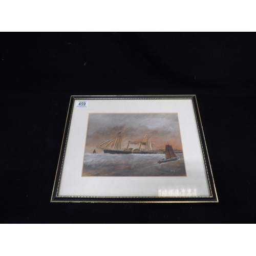 459 - Framed Watercolour La Victoria leaving Folkestone, Signed James Page 1886, 39 x31cms