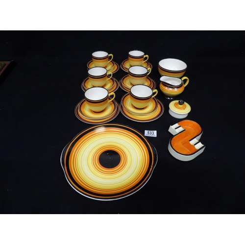 533 - Grays Hand painted pottery Teaware, 22 pieces (1 handle repaired) and Susie Cooper Ashtray