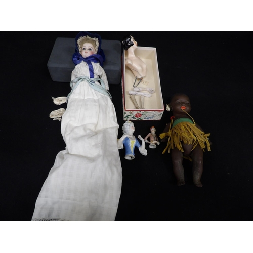 537 - German ethnic Doll, pin dolls, torso and 1 other. (2)