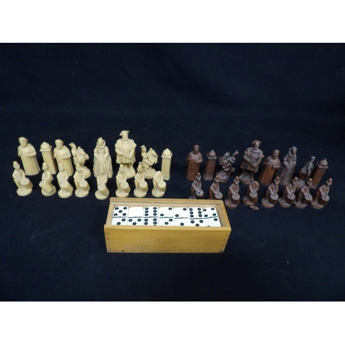 620 - Resin chess set (2 pieces a/f) and set dominoes(2)