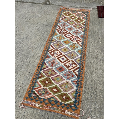 140J - A bright orange pattern Chobi Kilim Runner rug 260x84