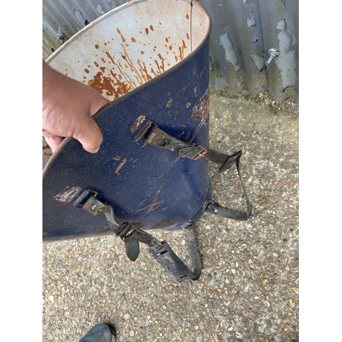 140K - A pair of vintage style French Chateauneuf du Pape blue painted grape harvesting buckets