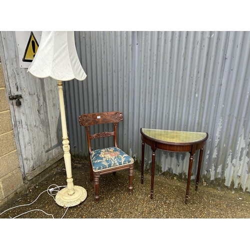 116 - Mahogany chair, hall table and standard lamp