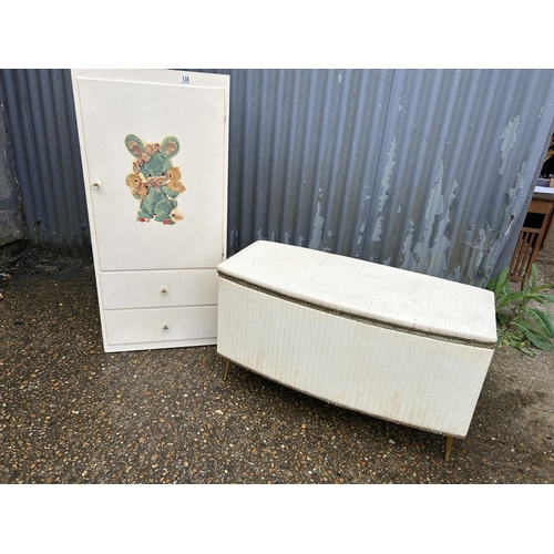 138 - A painted nursery cupboard together with a retro ottoman