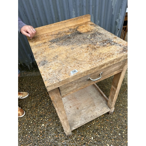 145 - A beech wood workshop table 60x 60x40