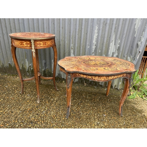 146 - Two Kingwood occasional tables with inlay and brass mounts