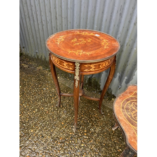 146 - Two Kingwood occasional tables with inlay and brass mounts