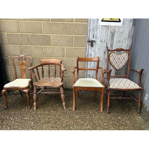 158 - Smokers bow, two carvers and walnut chair